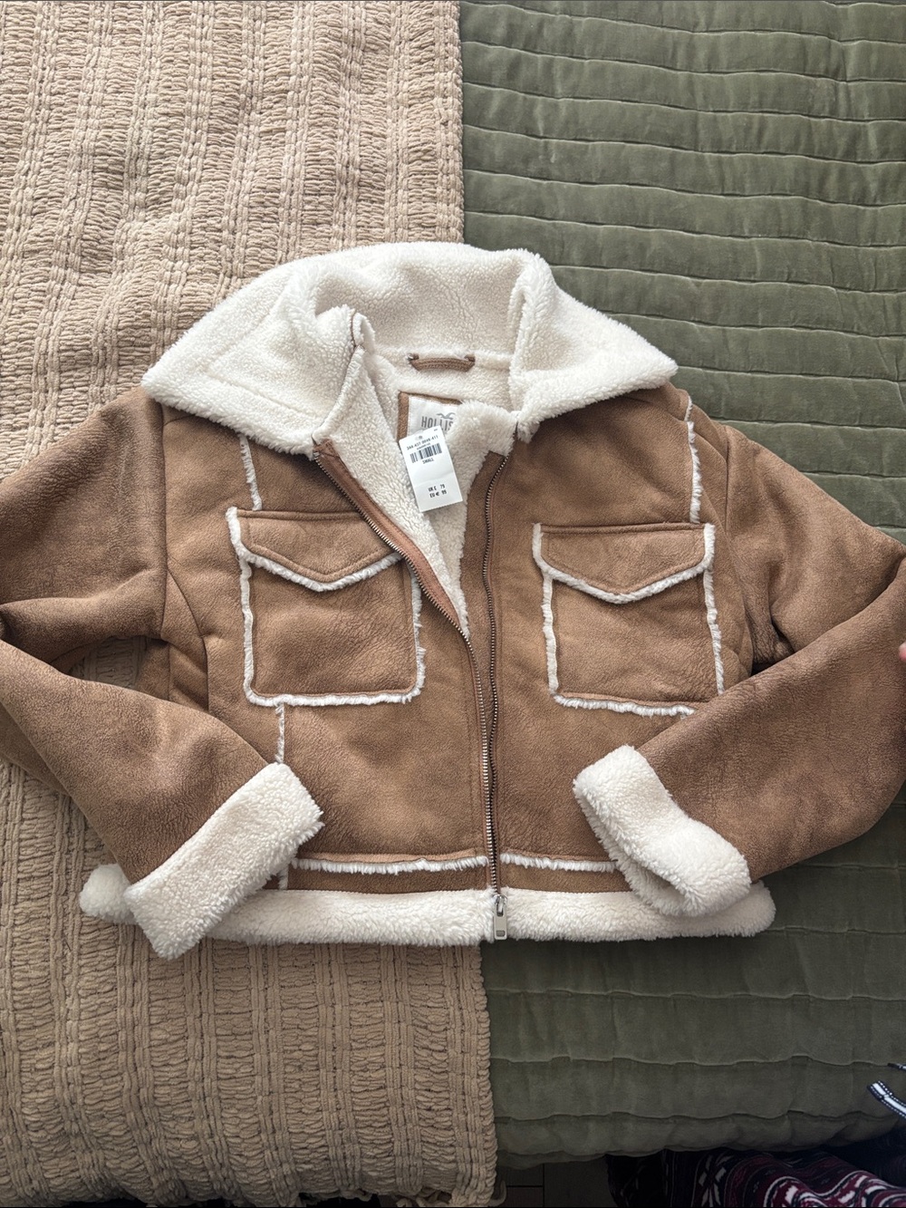 Hollister Brown Faux-Shearling Lined Teddy Jacket with Cream Trim